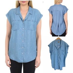 JACHS GIRLFRIEND Chambray Palm Tree Button Down